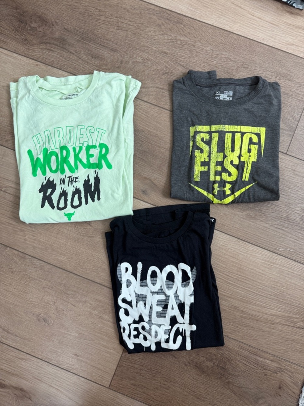 Under Armour Kids' Neon Green, Charcoal & Black Graphic Tee Bundle